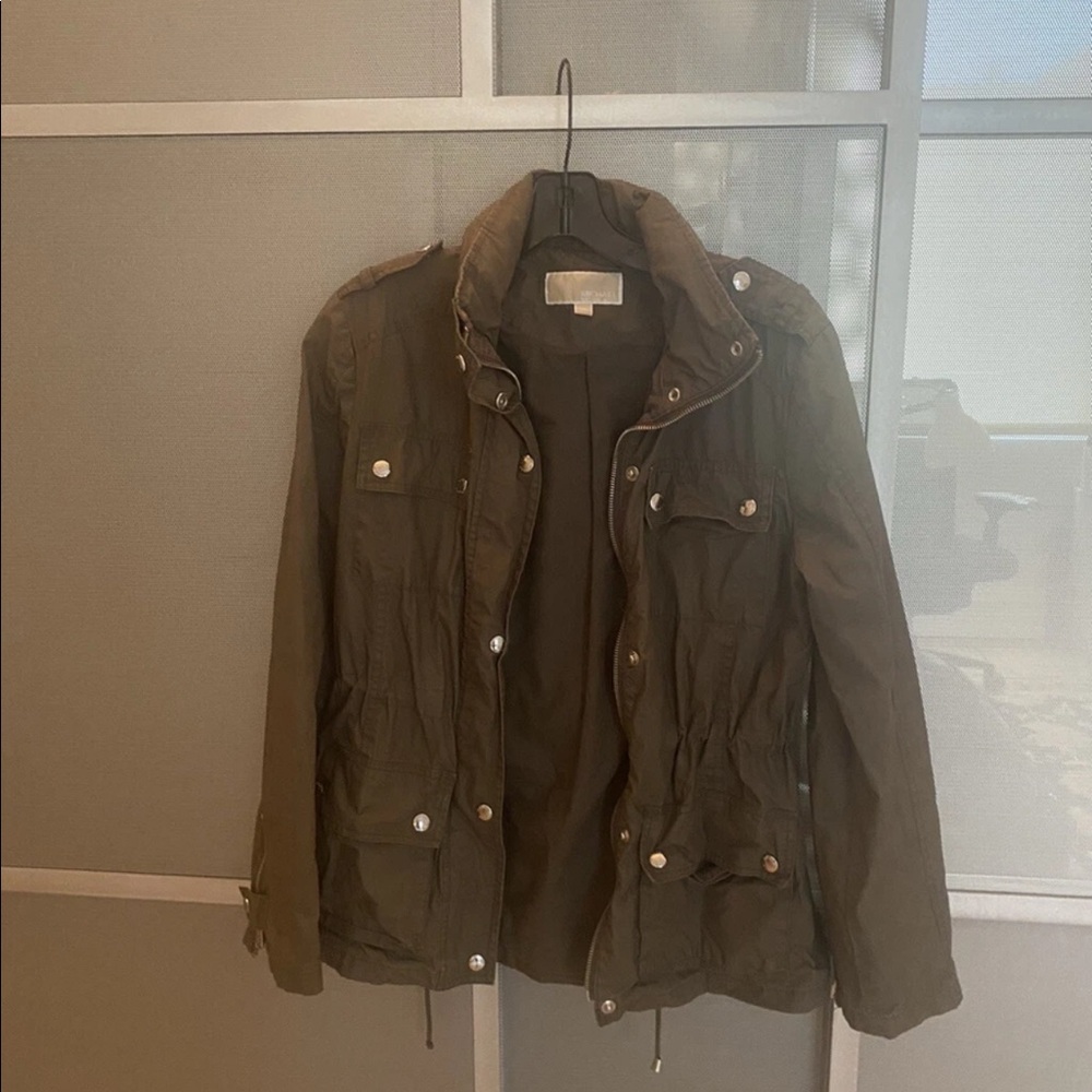 Michael Kors Parka Military Details Jacket, Olive Green, Size XS